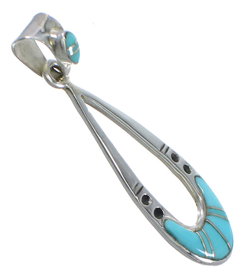 Silver Southwestern Turquoise Inlay Pendant QX77363